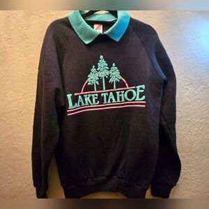 Vintage 80s Lake Tahoe Sweatshirt Collared Jerzees USA Pastel Graphic | M